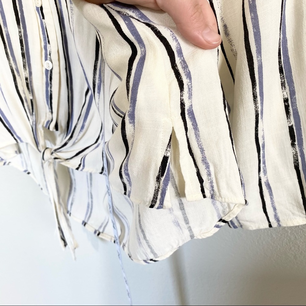 ⭐️ Blue Rain Tie Button Down Striped Medium Blouse - Picture 9 of 11